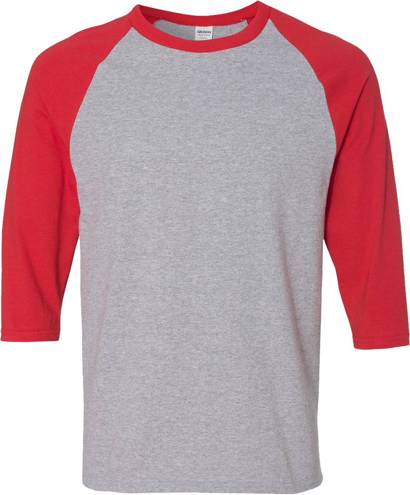 Heavy Cotton™ Raglan Three-Quarter Sleeve T-Shirt — Sport Grey/ Red