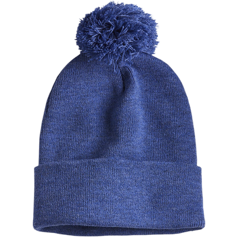 12" Pom-Pom Cuffed Beanie — Heather Dark Royal