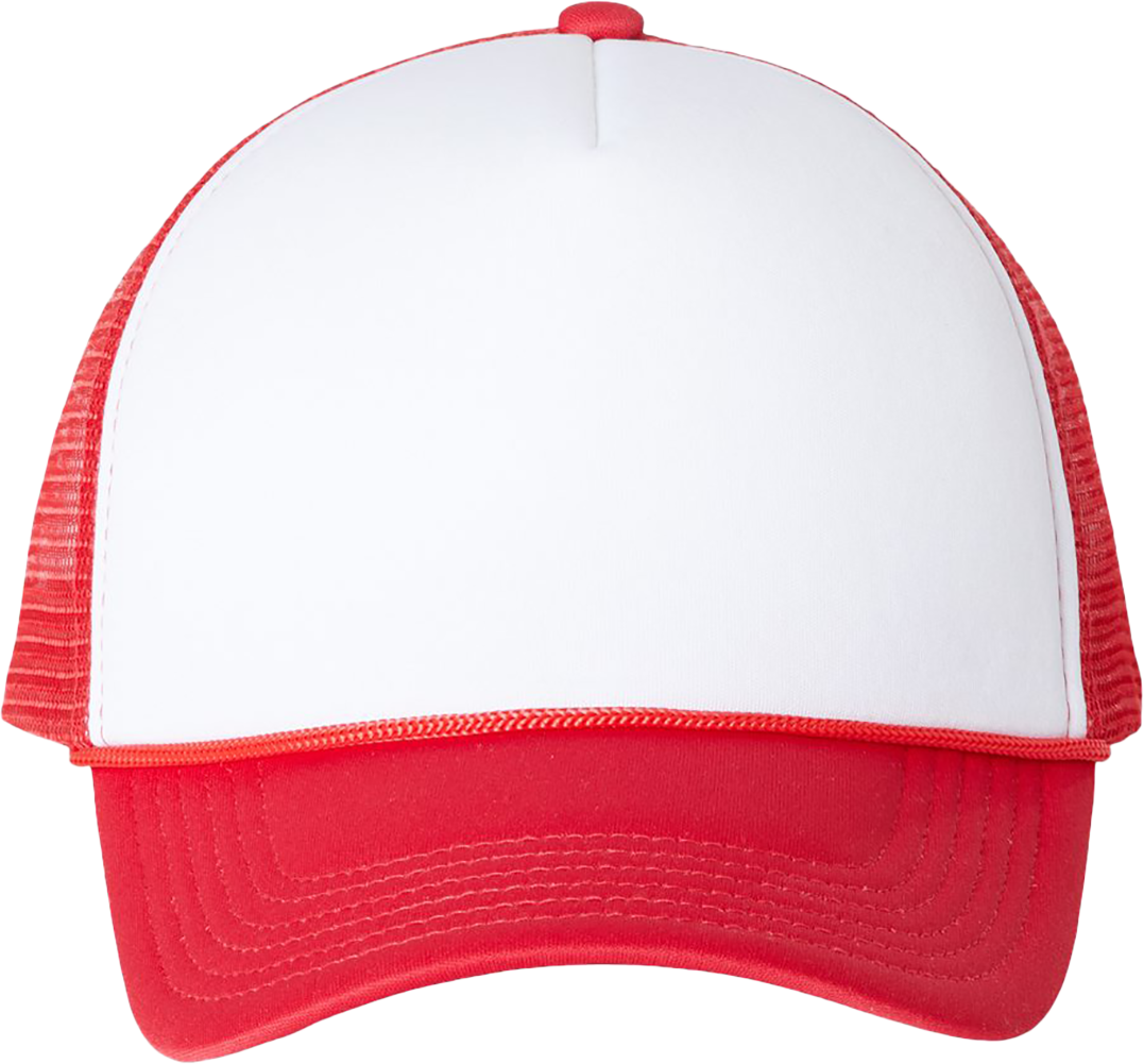 Foam Mesh-Back Trucker Cap — White/ Red